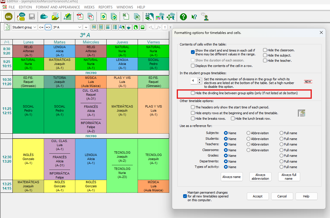 Editor de horarios