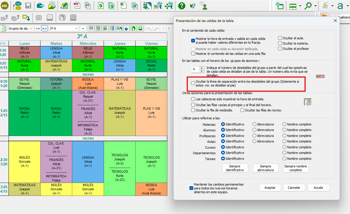 Editor de horarios