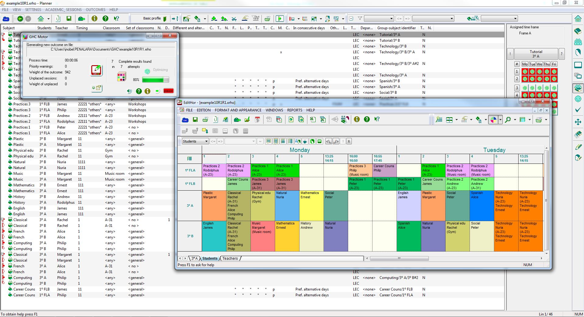 GHC Timetables generator EN Screenshot